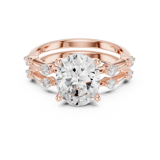 Handcrafted Oval Cut Lab Diamond Split Shank Ring