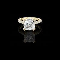 Cushion Cut Moissanite Diamond Cathedral Hidden Halo Ring