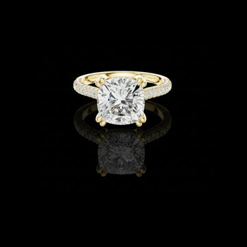 Cushion Cut Moissanite Diamond Cathedral Hidden Halo Ring