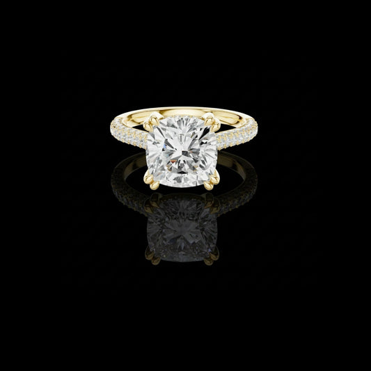 Cushion Cut Moissanite Diamond Cathedral Hidden Halo Engagement Ring