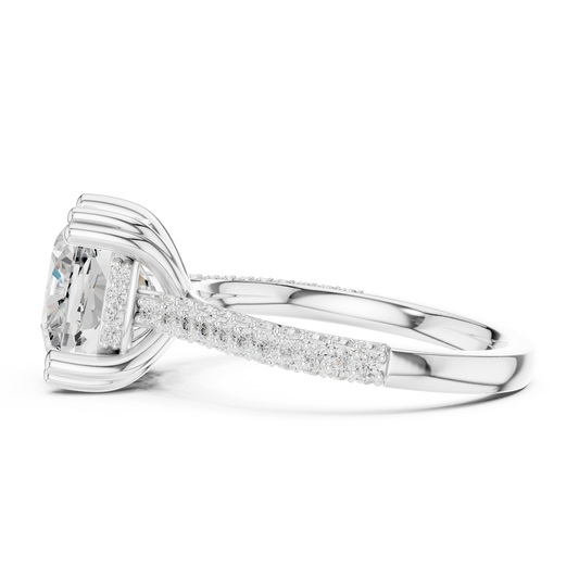Cushion Cut Moissanite Diamond Cathedral Hidden Halo Engagement Ring