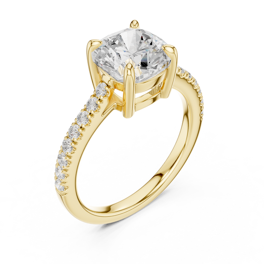 Cushion Cut Moissanite Diamond Solitaire Engagement Ring With Pave Band