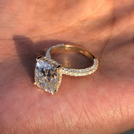 Cushion Cut Lab Grown Diamond Hidden Halo Pave Engagement Ring