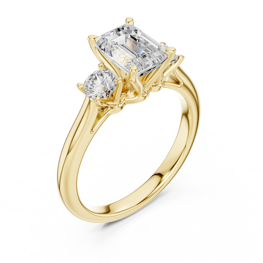 Classic Emerald With Round Side Moissanite Diamond Ring