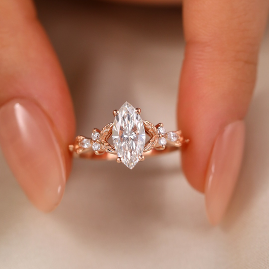Marquise Lab Grown Engagement Ring With Floral Inspired Accent