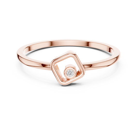 Round Cut Lab Diamond Open Square Geometric Solitaire Ring