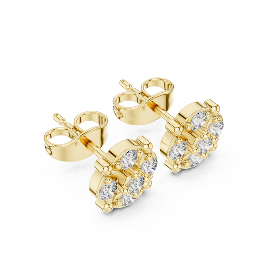 Geometric Round Lab Diamond Cluster Stud Earrings with Modern Floral Symmetry