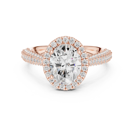 1.67 CT Luxurious Sparkle Oval Cut Lab Diamond Halo Ring with Triple Pave Band