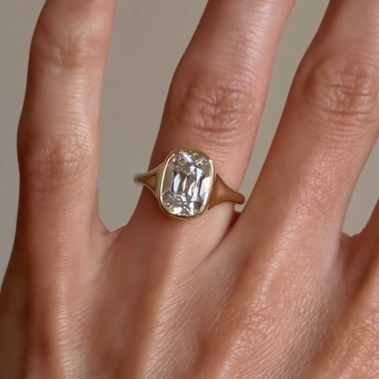 Cushion Lab Grown Bezel Ring With Thick Band Solitaire Ring