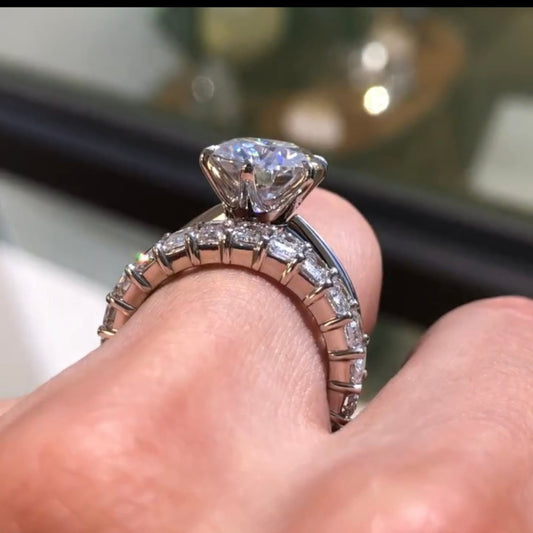 Round Lab Grown Diamond Solitaire Ring with Baguette Diamond Band
