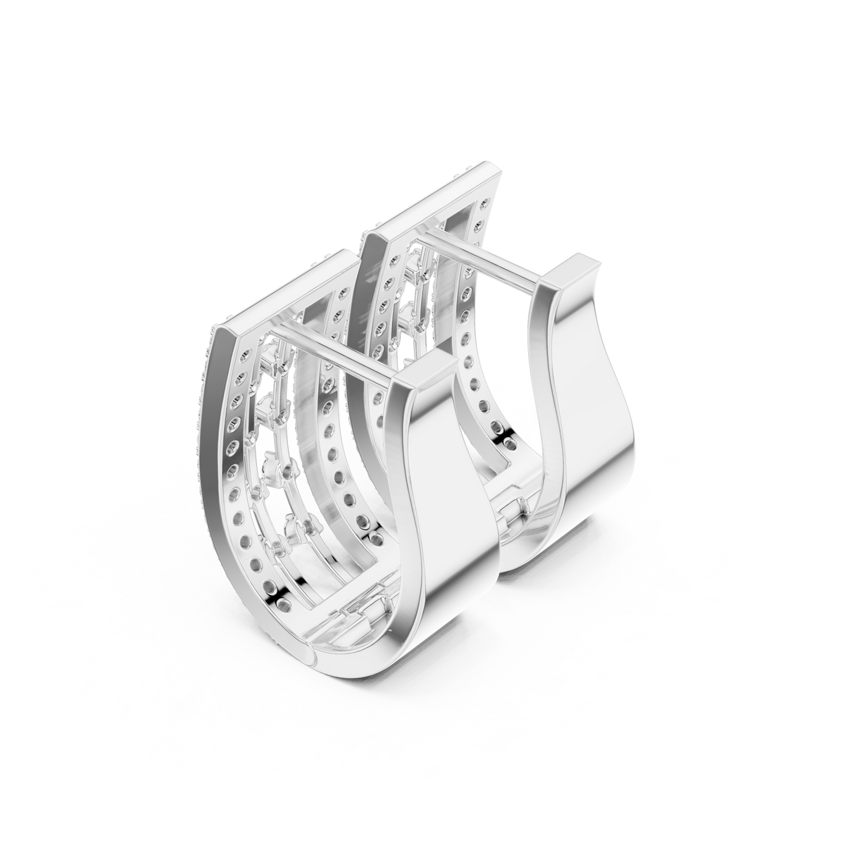 Openwork Lattice Multi Row Lab Grown Diamond Wide Huggie Earrings