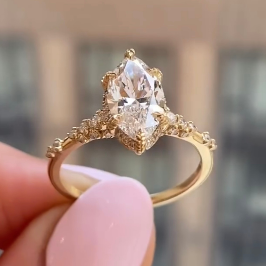 Marquise Cut Lab Grown Diamond Pave Cathedral Engagement Ring