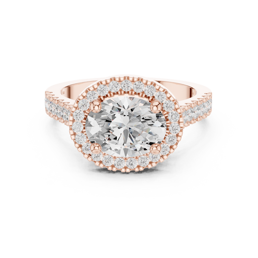 Oval Halo Lab Grown Diamond with Pave Band Ring