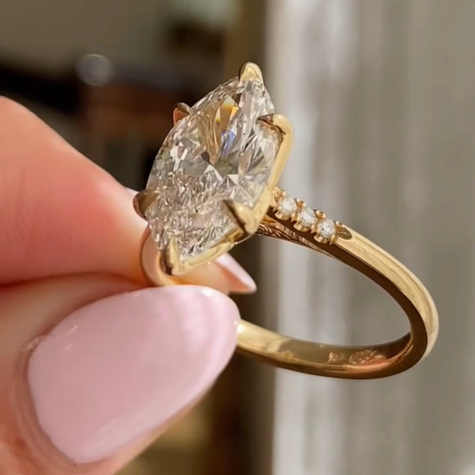 Marquise Cut Lab Diamond Solitaire Engagement Ring