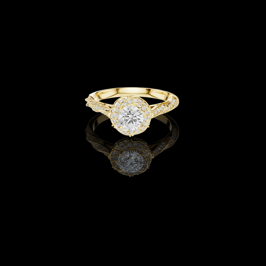 0.61 CT Elysian Twist Round Halo Round Lab Grown Diamond Ring with Split Pavé Band