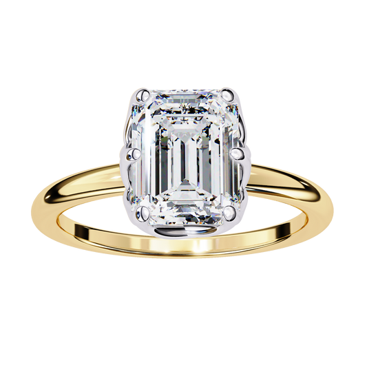 Hidden Halo Emerald Moissanite Diamond Solitaire Engagement Ring