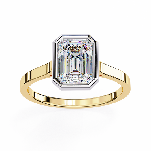 Bezel Setting Emerald Cut Lab Diamond Engagement Ring