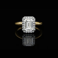1.67 CT Emerald Cut Moissanite Diamond Halo Vintage Inspired Engagement Ring By Ivevar Luxury
