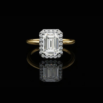 1.67 CT Emerald Cut Moissanite Diamond Halo Vintage Inspired Engagement Ring By Ivevar Luxury