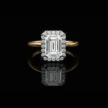 Emerald Cut Halo Lab Grown Diamond Ring with Cathedral Setting