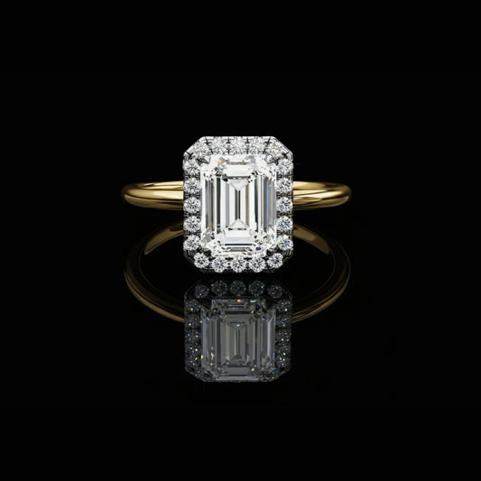 Emerald Cut Halo Lab Diamond Ring with Cathedral Setting