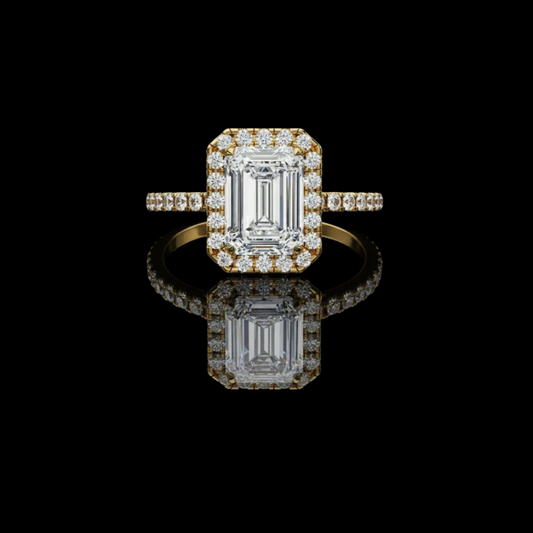 Emerald Cut Hidden Halo Moissanite Diamond Ring