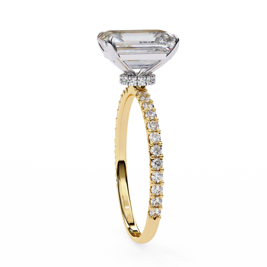 Micro Pave Emerald Cut Lab Diamond Solitaire Engagement Ring
