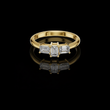 Emerald Cut Three Stone Moissanite Diamond Ring with Baguette Side Stones