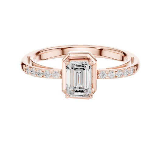Emerald Cut Moissanite Diamond Ring with Classic Bezel Setting