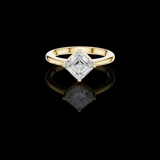 Brilliant Asscher Cut Moissanite Diamond Ring With Classic Setting