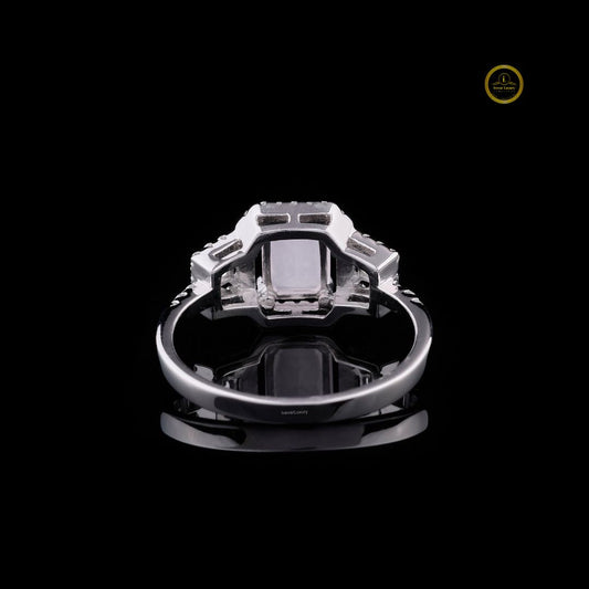 Emerald Cut Roseave Band Halo Moissanite Diamond Ring with Split Shank