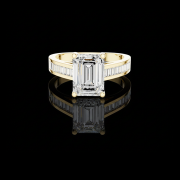 1.00 CT Modern Emerald Cut Solitaire Lab Diamond Ring with Baguette Side Band in Gold
