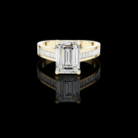Emerald Cut Moissanite Diamond Ring With Baguette Channel Side Band