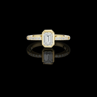 0.59 CT Stylish Emerald Moissanite Diamond Ring with Classy Four Prong with Bezel Setting and Pave Diamond Band
