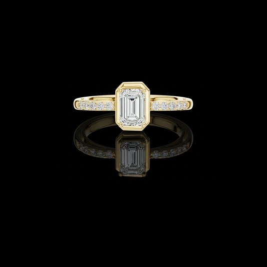 Emerald Cut Lab Diamond Ring with Classic Bezel Setting