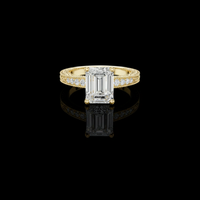 Emerald Cut Lab Grown Diamond Ring with Pave Diamond Band