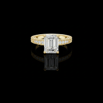 2.00 CT Luxury Emerald Cut Lab Grown Diamond Ring with Pave Diamond Band and Milgrain Detailing