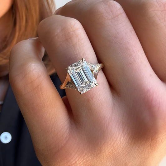Emerald Lab Grown Split Shank With Diamond Accents