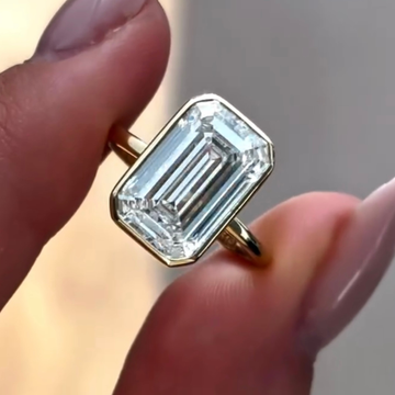Emerald Cut Lab Grown Diamond Bezel Solitaire Engagement Ring