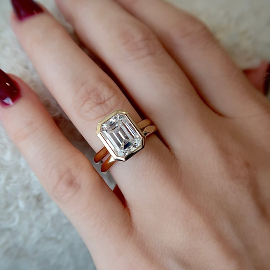 Emerald Cut Bridal Set Lab Grown Diamond Solitaire Ring