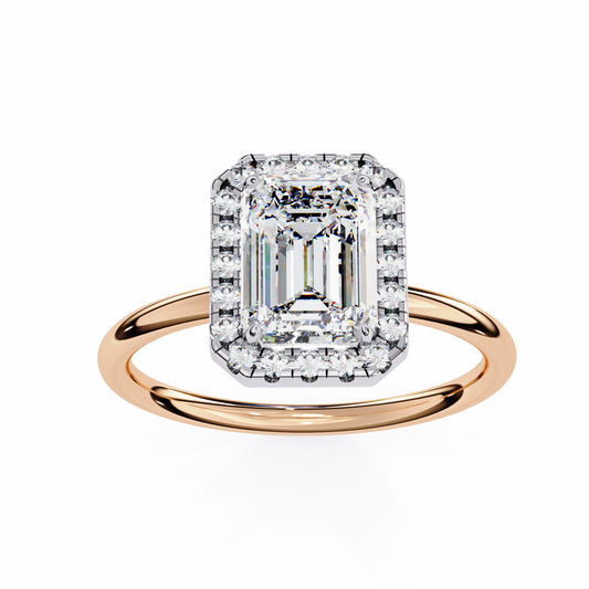 Emerald Cut Halo Lab Diamond Ring with Cathedral Setting