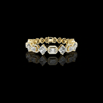 12.04 TCW Unique Geometric Emerald Lab Grown Diamond Bracelet with Alternating Halo and Open Gallery Design
