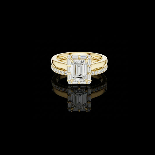 1.5 CT Contemporary Luxury Bridal Emerald Cut Moissanite Diamond Ring with Baguette Frame For Her Style