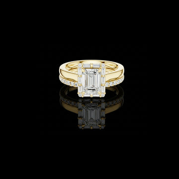 1.5 CT Contemporary Luxury Bridal Emerald Cut Lab Diamond Ring with Baguette Frame For Her Style