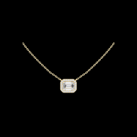 Emerald Cut Halo Pendant with Round Moissanite