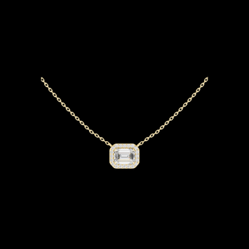 Emerald Cut Halo Pendant with Round Moissanite