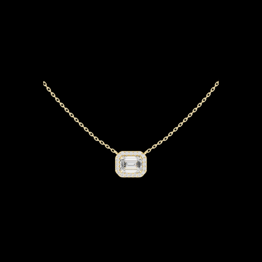 Emerald Cut Halo Pendant with Round Moissanite