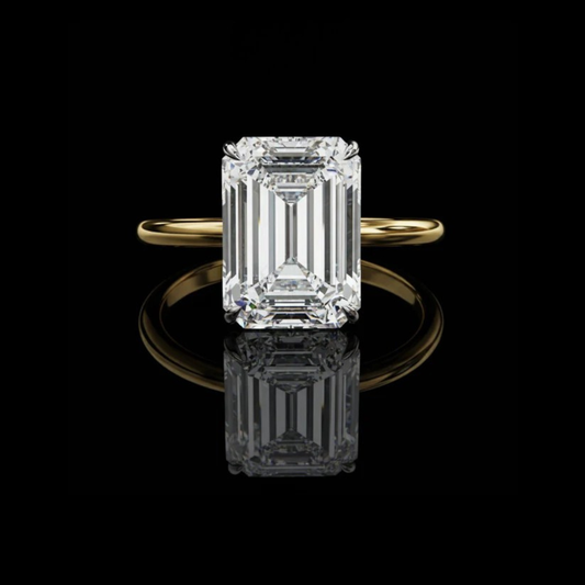 Classic Emerald Cut Moissanite Diamond Solitaire Ring With Four Prong
