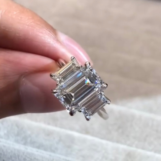 Emerald Lab Grown Diamond Three Stone Wedding Ring