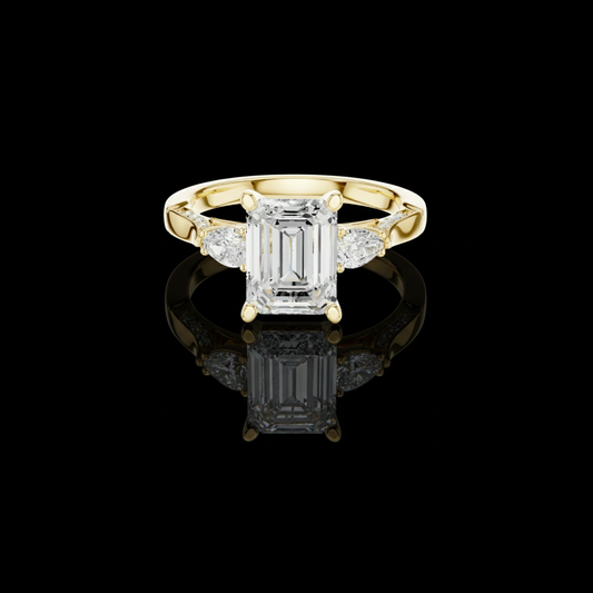 2.00 CT Luxurious Emerald Cut Lab Grown Diamond with Pear Accents and Pave Band Designer Engagement Ring For Her